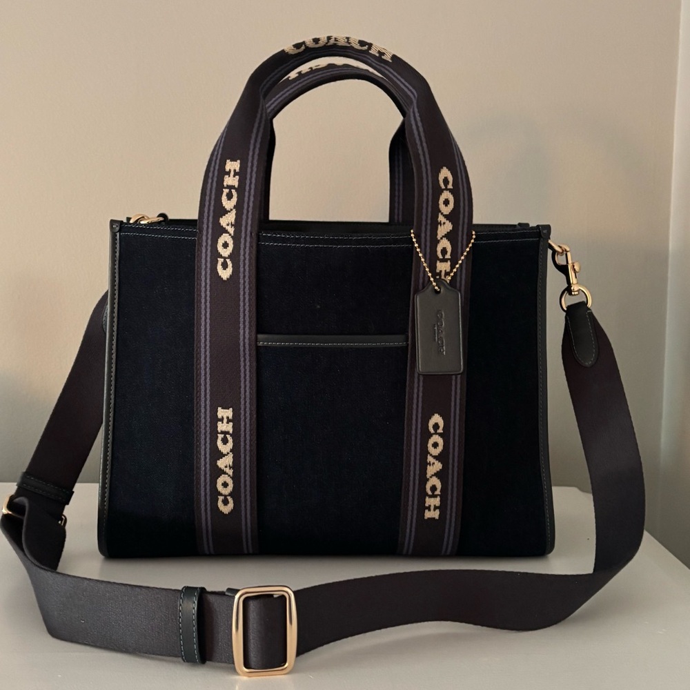 Coach Navy Blue Canvas Tote with Striped Handles - Picture 5 of 16